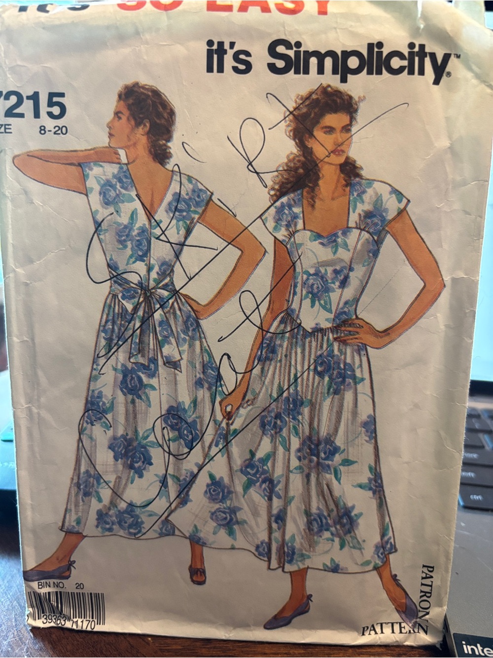 Simplicity White and Blue Floral Maxi Dress Pattern